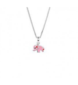 Zilveren collier kind RH gourmet met hangertje olifant/roze emaille 36-40 cm - 3181766