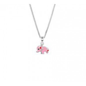 Zilveren collier kind RH gourmet met hangertje olifant/roze emaille 36-40 cm - 3181766