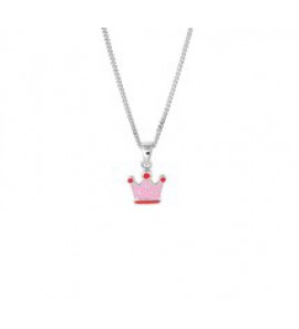 Zilveren collier kind RH gourmet met hangertje kroontje/roze emaille 36-40 cm - 3181767