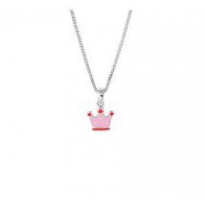 Zilveren collier kind RH gourmet met hangertje kroontje/roze emaille 36-40 cm - 3181767