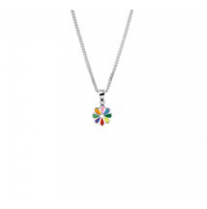 Zilveren collier kind RH gourmet met hangertje bloem/gekleurd emaille 36-40 cm - 3181770