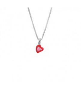 Zilveren collier kind RH gourmet met hangertje hartjes/roze emaille 36-40 cm - 3181773