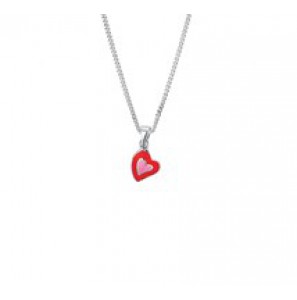 Zilveren collier kind RH gourmet met hangertje hartjes/roze emaille 36-40 cm - 3181773