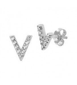 Zilveren oorknop RH V-teken met zirconia - 3181833
