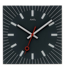 AMS Wandklok glazen wijzerplaat met een antraciete opdruk, sleep werk. 35x35 - 3182493