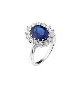 Zilveren ring RH met synthetische  blauwsaffier en zirconia maat 17,25 - 3190012