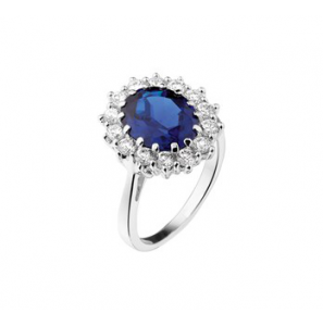 Zilveren ring RH met synthetische  blauwsaffier en zirconia maat 17,25 - 3190012