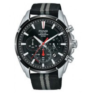 Pulsar heren solar chrono ss nylon strap zwart 100m - 3190164