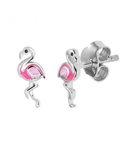 Zilver RH oorknop flamingo met roze email - 3190348