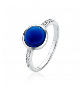 ZINZI  zlv. ring met blauwe ronde steen/zirc. mt. 54 - 3190953