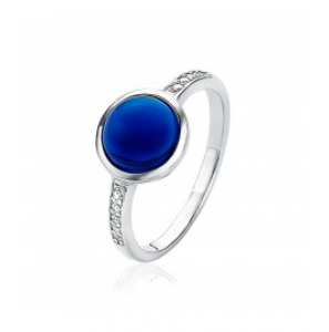ZINZI  zlv. ring met blauwe ronde steen/zirc. mt. 54 - 3190953