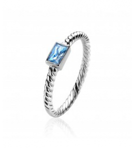 ZINZI zlv. aanschuifring blauwe baquette zirc. mt. 56 - 3190972