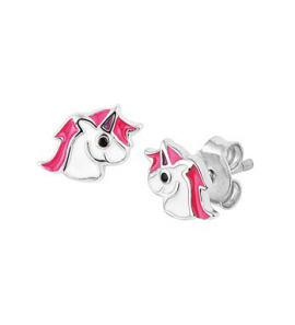 Zilver RH oorknop eenhoorn email wit/roze/zwart - 3191263