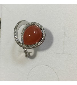 Goud wit dames ring met druppelmaansteen oranje en diam/bril 0.23 W/VS mt. 58 - 3191382