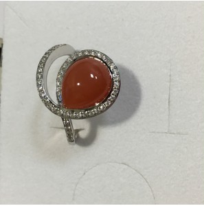 Goud wit dames ring met druppelmaansteen oranje en diam/bril 0.23 W/VS mt. 58 - 3191382