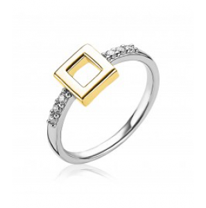 Zinzi zlv. ring geel vierkant open en zirconia's mt. 58 - 3191156