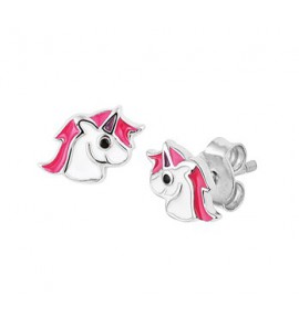 Zilver oorkbop RH  eenhoorn met email wit/rose/zwart - 3191258
