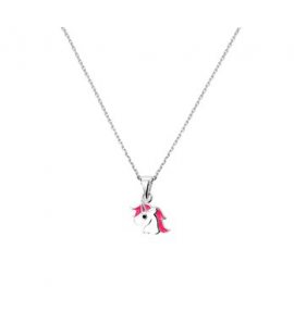 Zilver RH collier met hanger eenhoorn email wit/roze/zwart 36-40 cm - 3191266
