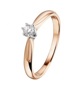Gouden solitair ring rosé/witgoud met briljant 0,10 crt - 3191401