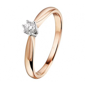Gouden solitair ring rosé/witgoud met briljant 0,10 crt - 3191401