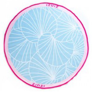 Zinzi rond strandlaken blauw wit 146cm roze franjes - 3191723