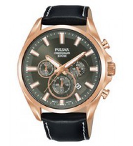 Pulsar heren chrono rose zwart leer grijs 100m wr - 3191942