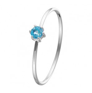 Goud wit dames ring met blauw topaas 3 mm mt. 17.5 - 3192382