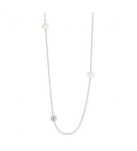 Zilver anker collier 1.5 mm met zoetwaterparels van 7mm en bolletjes 6mm 80 cm - 3192484