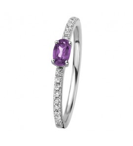 Zilver RH dames ring met zirkonia en amethist mt. 16 - 3192508