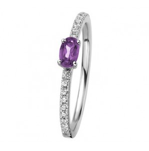 Zilver RH dames ring met zirkonia en amethist mt. 16 - 3192508