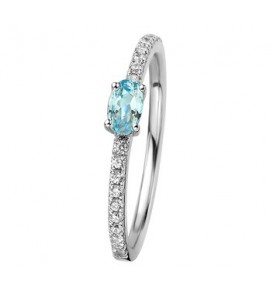 Zilver RH dames ring met zirkonia en swiss blauw topaas mt. 17.75 - 3192491