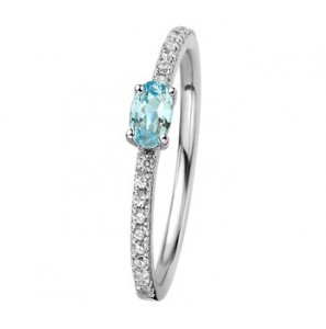 Zilver RH dames ring met zirkonia en swiss blauw topaas mt. 17.75 - 3192491