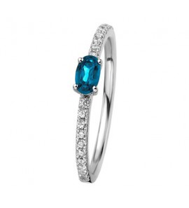 Zilver RH dames ring met zirkonia en London blauw topaas mt. 17.25 - 3192494