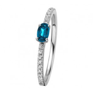 Zilver RH dames ring met zirkonia en London blauw topaas mt. 17.25 - 3192494