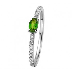 Zilver RH dames ring met zirkonia en chrome diopsiet mt. 16 - 3192500