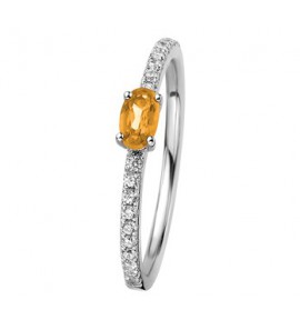 Zilver RH dames ring met zirkonia en citrien mt. 16 - 3192496