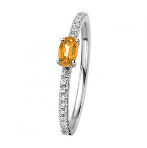 Zilver RH dames ring met zirkonia en citrien mt. 16 - 3192496