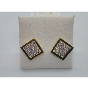 Goud oorknop bi-colour vierkant-gebogen met zirkonia&#39;s 11 x 11 mm - 3192591