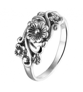 Zilveren ring geoxideerd bloem maat 18 - 3192822