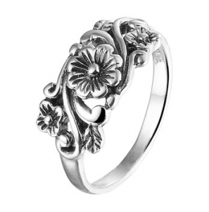 Zilveren ring geoxideerd bloem maat 18 - 3192822