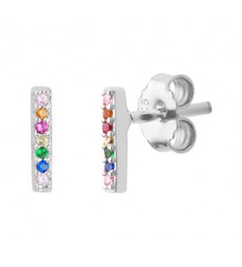 Zilveren oorknop balkje met gekleurde zirconia - 3192817