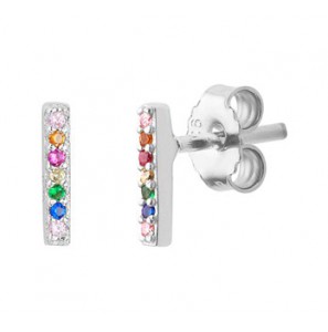 Zilveren oorknop balkje met gekleurde zirconia - 3192817