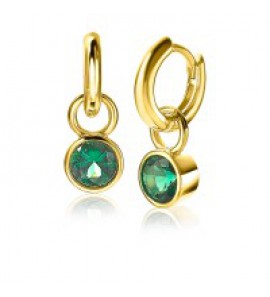Zinzi zlv. creoolhangers rond zirconia groen 7 mm geel verguld - 3192956