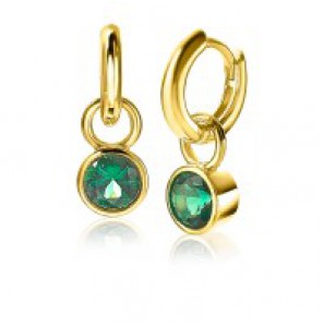Zinzi zlv. creoolhangers rond zirconia groen 7 mm geel verguld - 3192956