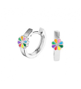Zilver RH klap-creolen met email bloem 12.5x5 mm - 3193000