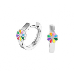 Zilver RH klap-creolen met email bloem 12.5x5 mm - 3193000