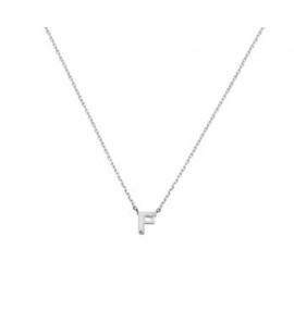 Zilver RH collier met letter hanger F 41-45 cm - 3193035