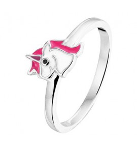 Zilver RH kinderring eenhoorn email wit/roze/zwart mt. 15 - 3200356