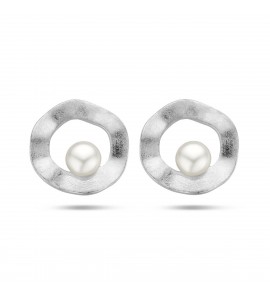 Zilver oorknoppen cirkel ysmat met zw parel 5.5 mm 15 mm - 3222708