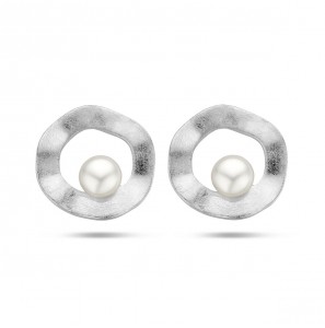 Zilver oorknoppen cirkel ysmat met zw parel 5.5 mm 15 mm - 3222708